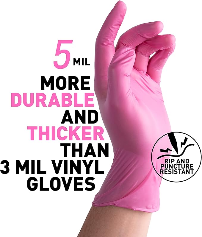 OKIAAS Black/Pink Vinyl Disposable Gloves Latex Free, Food Grade, 5 mil - Image 2