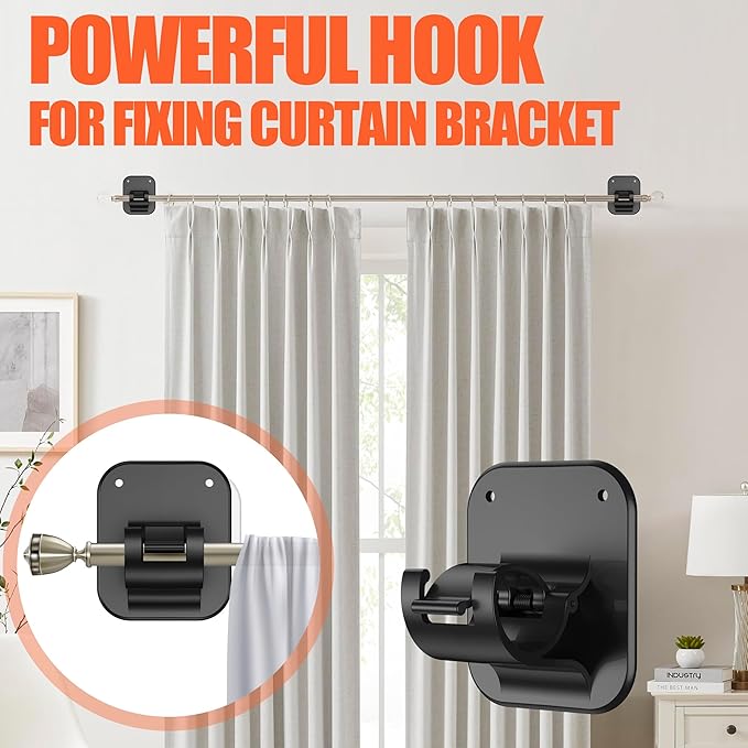 No Drill Curtain Rod Brackets No Drilling Holder 20lb - Image 5