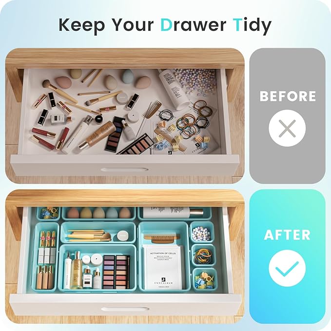 【】 【】 BlueGreen Drawer Organizer, Makeup organizer - Image 4