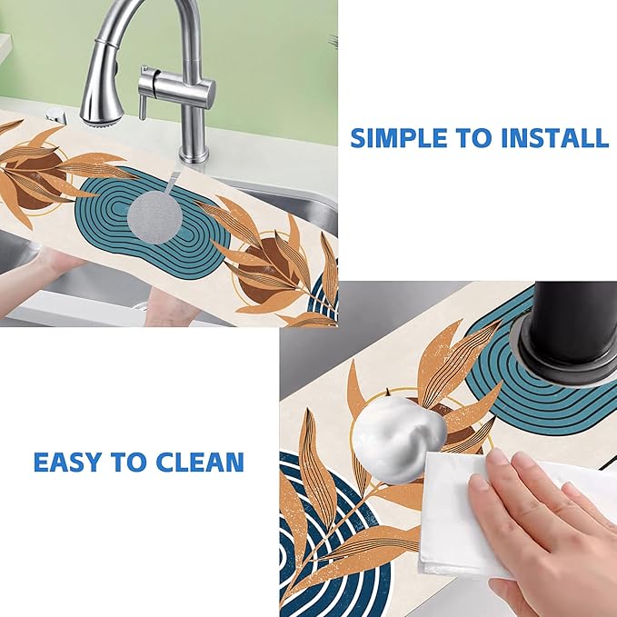 Abstract Blue Minimalistic Sink Faucet Absorbing Mat Sink Splash Guard Faucet - Image 5