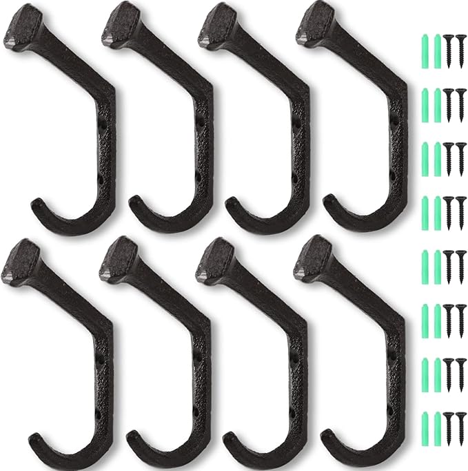 Dicunoy 8PCS Rustic Cast Iron Hooks, Wall Mounted Farmhouse Coat Hangers by Dicunoy