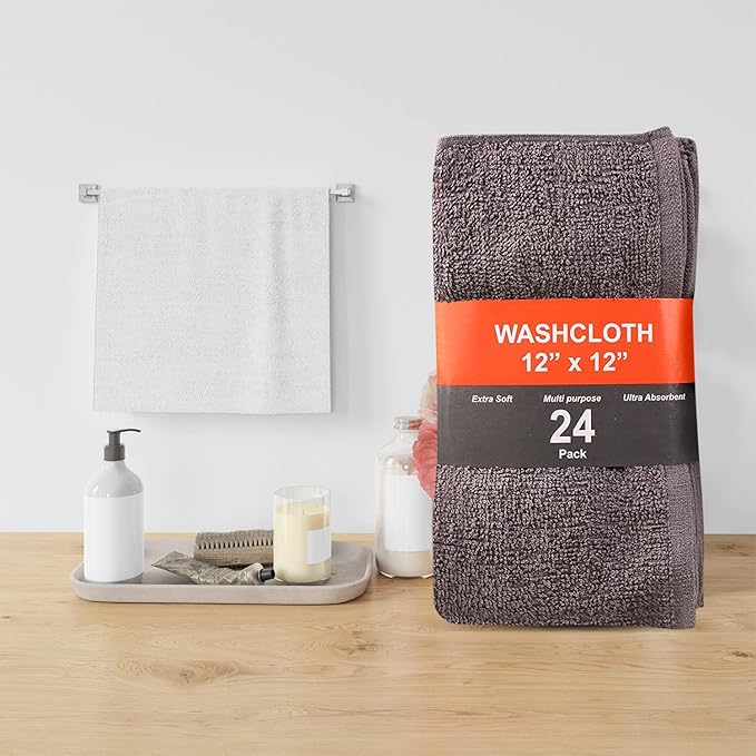 24 Pack Wash Cloths | Multicolour 100% Cotton Extra Absorbent Face Towels | Soft - Image 2