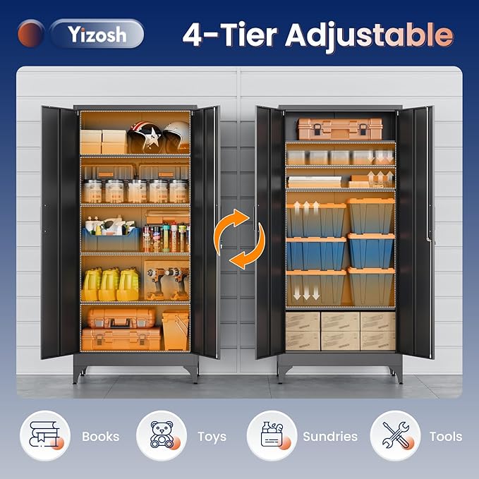Yizosh Metal Garage Storage Cabinet with 2 Doors and 4 Adjustable Shelves - 71" Steel Lockable File Cabinet,Locking Tool Cabinets for Home,Office,Garage,Gym,School - Image 6