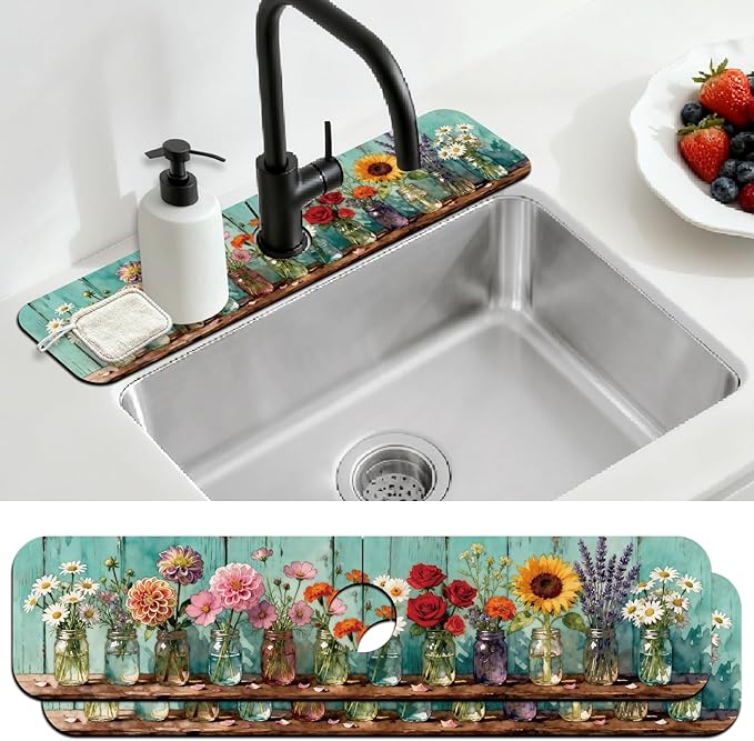 2 Pcs Kitchen Sink Splash Guard Faucet Mats Colored Glass Vases by CONCHLERY%E6%97%97%E8%88%B0%E5%BA%97