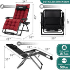 UDPATIO Oversized Zero Gravity Chair Set of 2, 29In XL Patio Reclining Chair with Cushion, Outdoor Folding Recliner with Pillows|Cup Holder|Foot Rest|Padded Headrest, Burgundy, Support 500LB - Image 5