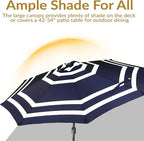 Sunnydaze Outdoor Patio Umbrella - Polyester Table Market Umbrella with Push-Button Tilt and Crank - 8 Sturdy Ribs - Navy Blue Stripe - 9ft - Image 4