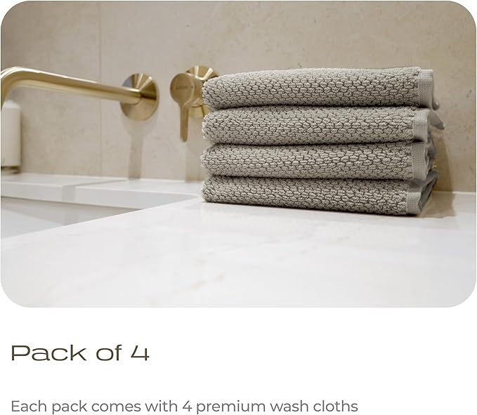 Luxury Silver-Infused Beige Washcloths 4-Pack, 12.9"x12.9" - Image 7