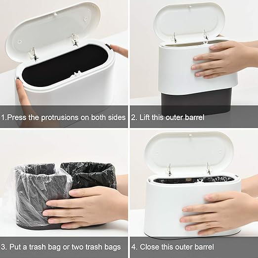 SUBEKYU Mini Trash Can with Lid, Small Desk Trash Can, Countertop Mini Garbage - Image 5