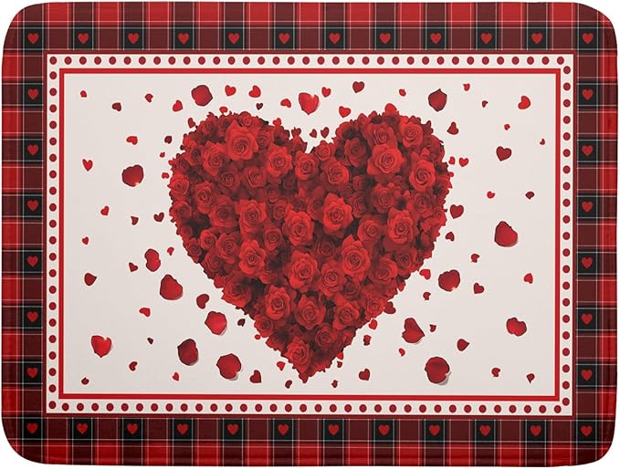 Giwawa Love Heart Dish Drying Mat 18x24 inch Valentines Day Red Rose Flowers by Giwawa