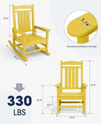 KINGYES HDPE Rocking Chairs Outdoor, Patio Rocking Chairs with 330lbs Support, Smooth Porch Rocker for Deck Lawn Yard, Yellow - Image 3