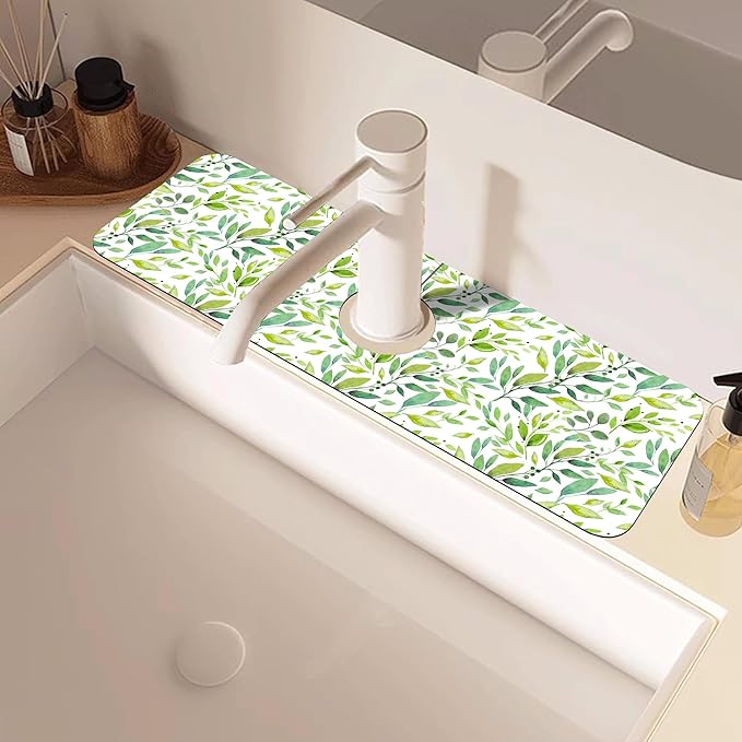 Tropical Eucalyptus Leaves Kitchen Sink Splash Guard Mat Absorbent Fast Drying - Image 2