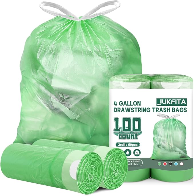 4 Gallon Trash Bags Drawstring 100 Count, JUKFITA Strong Small Garbage Bag by JUKFITA