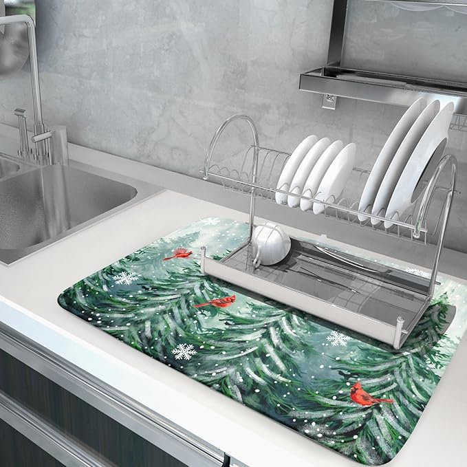 Welcome Winter Pines Tree Dish Drying Mat, Winter Snowflake Dish Drying Mat - Image 5
