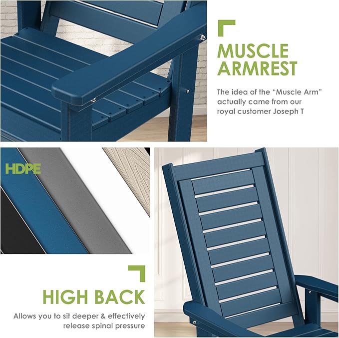 GREENVINES Outdoor Rocking Chairs | Porch Rocker | HDPE Plastic | Blue | Oversized Rockers | High Back | Big & Tall | Ladder Back | for Patio Outside Backyard Balcony Garden - Image 7