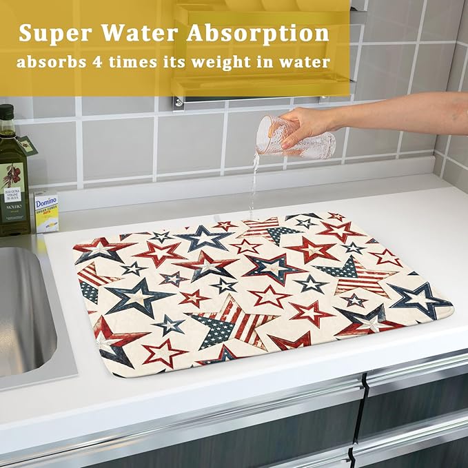 Flag Stars Stripes Patriotic 4th of July Dish Drying Pad 18 x 24 Inch - Image 7