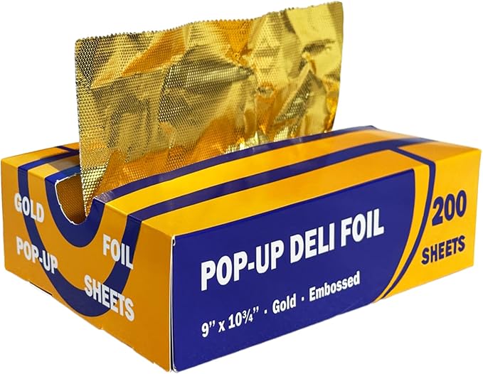 200 Count Pre-cut Pop-up Deli Aluminum Foil Sheets – Gold Color, 9’’ x 10.75’’ by Unknown