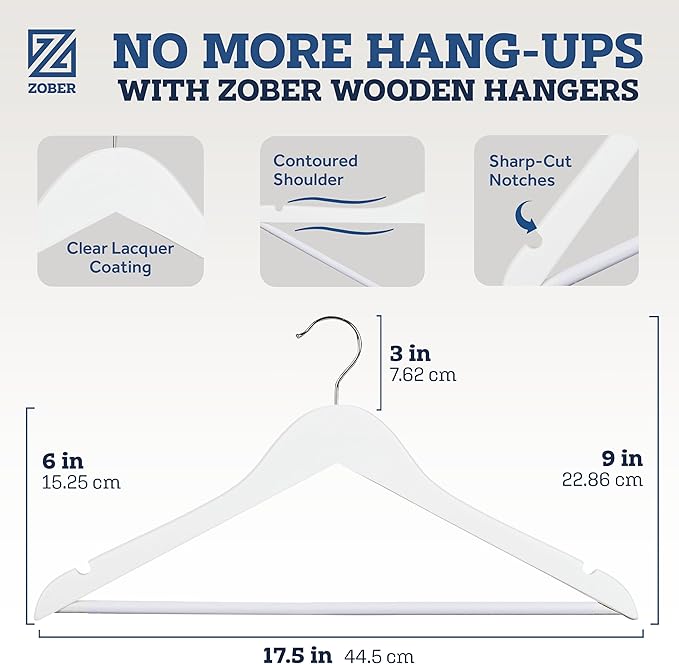 ZOBER White Wooden Hangers - Image 3