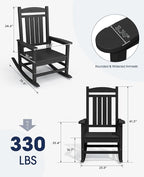 KINGYES Outdoor Rocking Chairs, HDPE All-Weather Patio Rocking Chairs High Back Porch Rocker for Adult, Black - Image 2