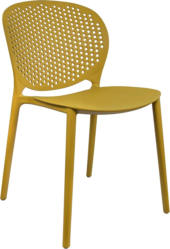 2xhome Patio Dining Chair | Modern Stackable Outdoor Pool Side Chair | Weather Resistant Plastic for Yard, Porch, Balcony, Kitchen, Yellow, Single, Set of 1 - Image 4