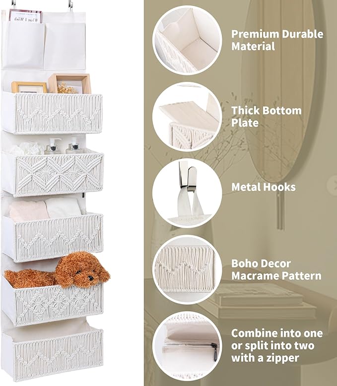 ANTIS'S HOME Over the Door Organizer Macrame Boho Nursery Storage - Image 4