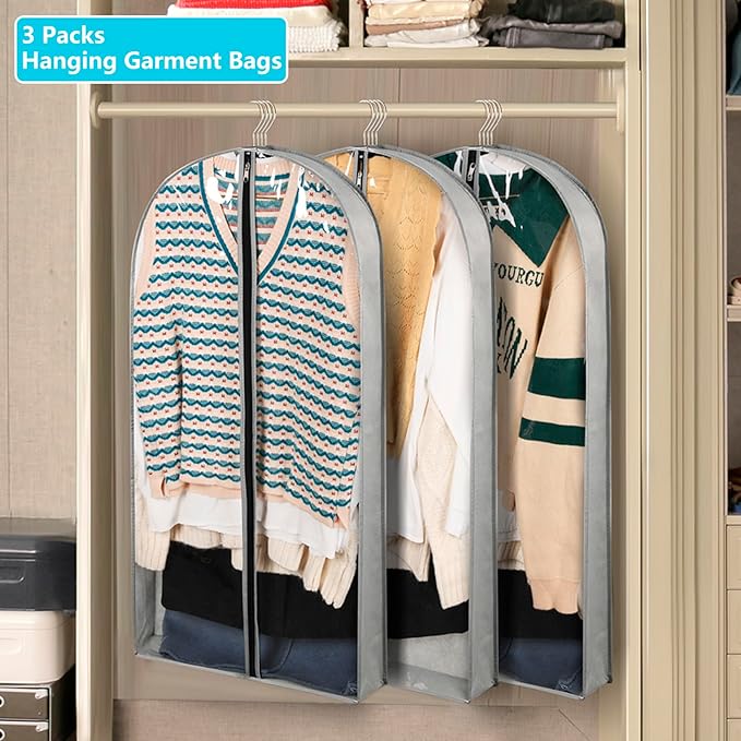 3 Pack 40" Garment Bags for Hanging Clothes Storage, Plastic Protector for Coat - Image 2