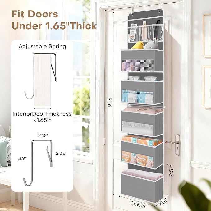 SpaceWhisper Over the Door Organizer, 6 Large Pocket Hanging Storage Organizer - Image 2