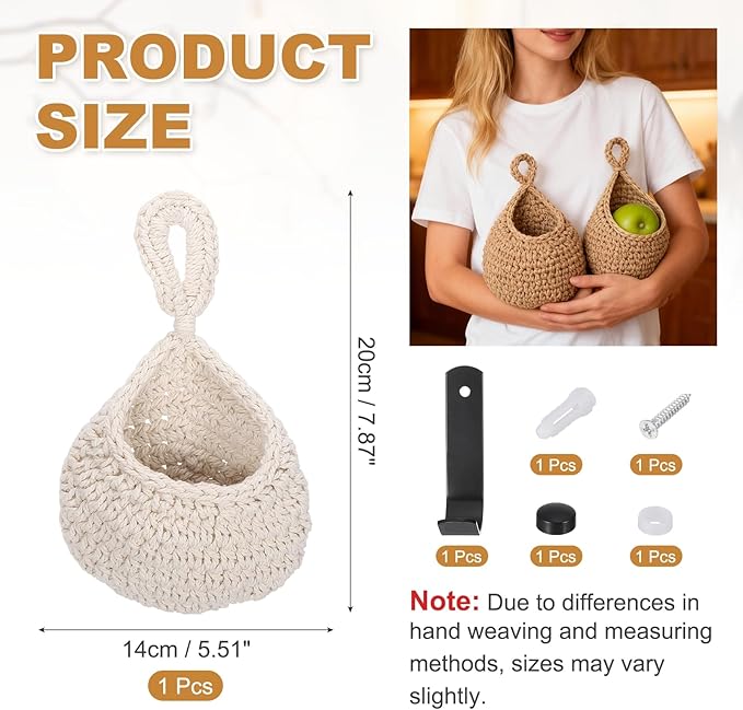 uxcell Hanging Fruit Baskets for Kitchen, Hand-Woven Wall Hanging Storage Jute - Image 2