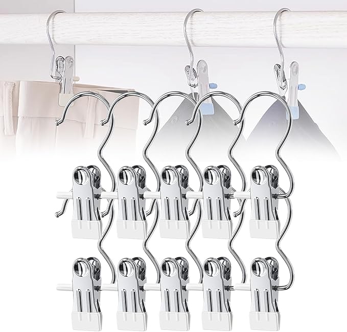 Space-Saving Clothespin Hat Pants Storage Hanging Travel Hook, Stainless Steel by Soputry