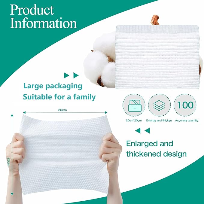 Soft Disposable Face Towel, Cotton Facial Dry Wipes 100 Count, Cotton Dry Wipes - Image 4