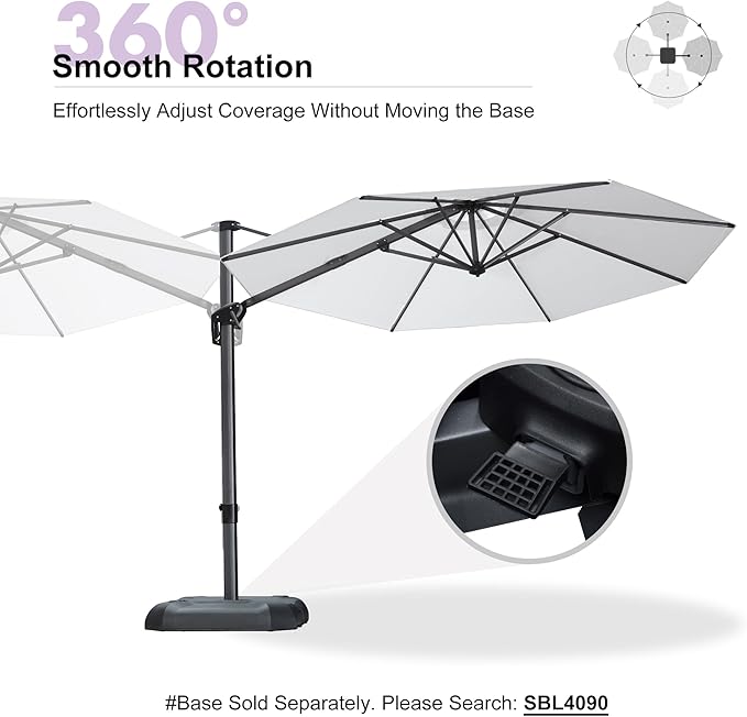 PURPLE LEAF 10 Feet Patio Umbrella with Base Outdoor Cantilever Round Umbrella Aluminum Offset Umbrella with 360-degree Rotation for Garden Deck Pool Patio Light White - Image 8