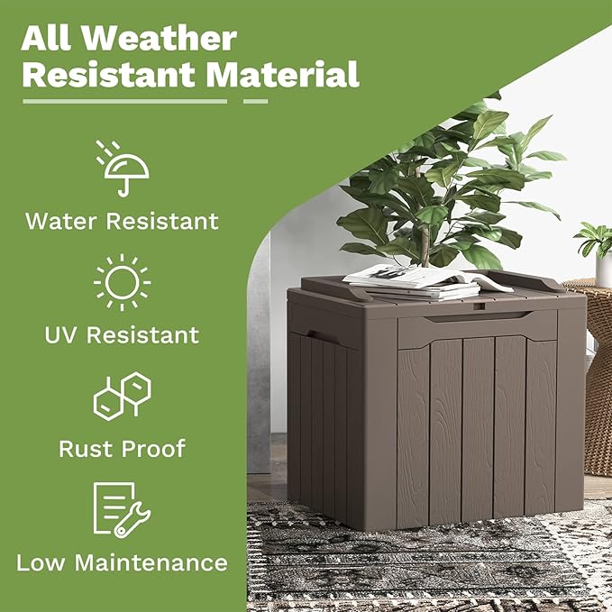 Patiowell 30 Gallon Resin Deck Box, Outdoor Storage Box for Patio Furniture, Deliveries, Pool Supplies,Waterproof and Lockable, Brown - Image 3
