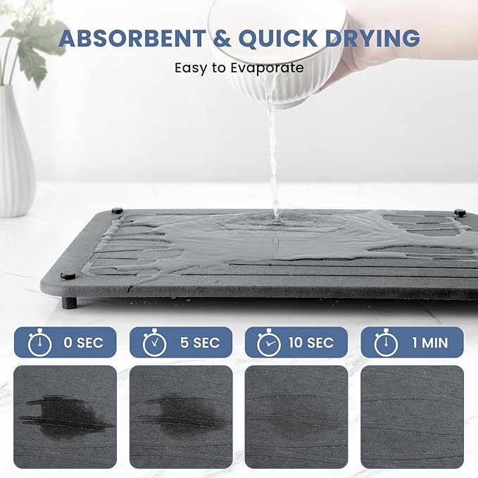 Stone Dish Drying Mats for Kitchen Counter 15.7"x 11.8" Quick Dry Stone Drying - Image 3