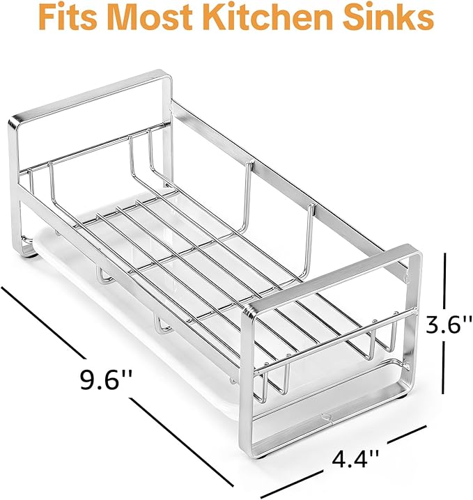 HULISEN Large Sponge Holder, 304 Stainless Steel Kitchen Soap Dispenser Caddy - Image 6