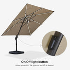 PURPLE LEAF 10 Feet Patio Umbrella with Base Outdoor Cantilever Solar Powered LED Square Umbrella Aluminum Offset Umbrella with 360-degree Rotation for Garden Deck Pool Patio, Beige - Image 7