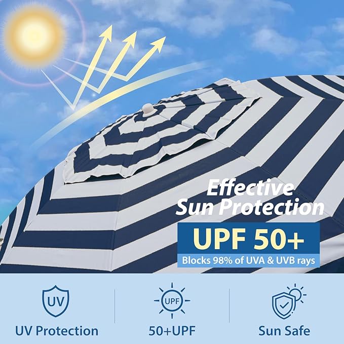 AMMSUN Shade Umbrella, Premium Portable Umbrella with Stand, 6.5ft Lightweight Free Standing Canopy for Sporting Games, Adjustable Instant Sun Protection and Easy to Carry, Stripe Blue - Image 5