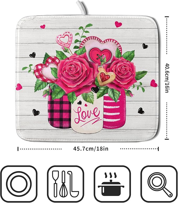 Valentine's Day Rose Flower Dish Drying Mat - Image 2