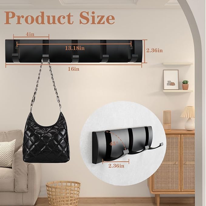 Folding Coat Hooks, Wall Mounted Coat Rack - Image 6