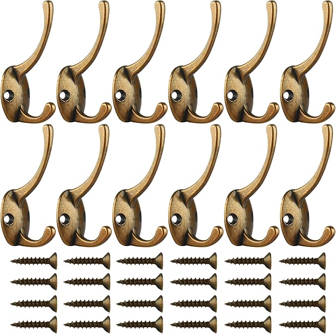 IBosins 12 Pack Antique Brass Coat Hooks Wall Mounted - Image 2