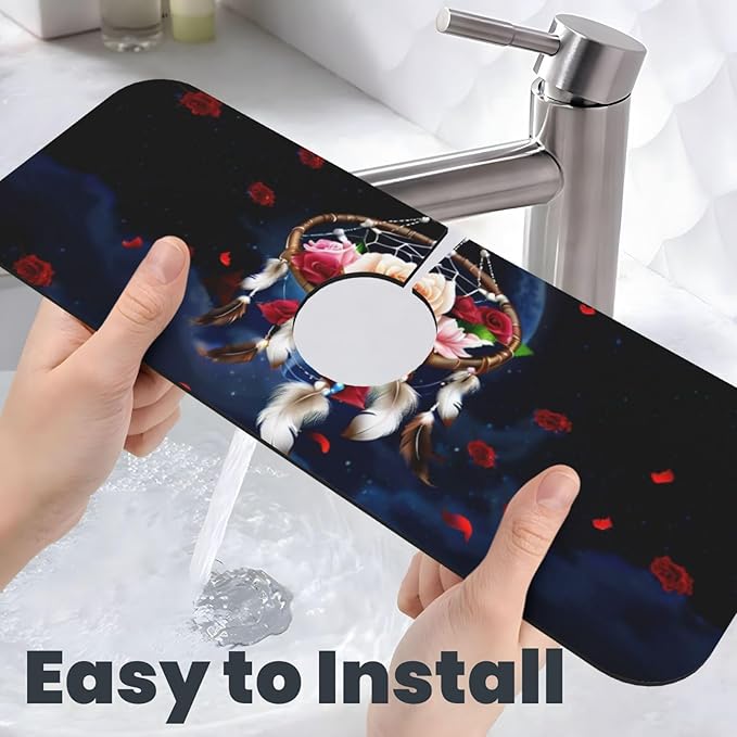 Dreamcatcher Rose Flowers Kitchen sink faucet pad, strong water absorption - Image 6