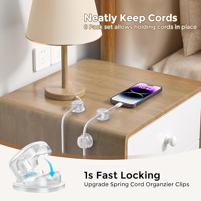 AhaStyle Spring Cable Organizer 6 Pack Cord Cable Holders Clips Strong Adhesive - Image 3