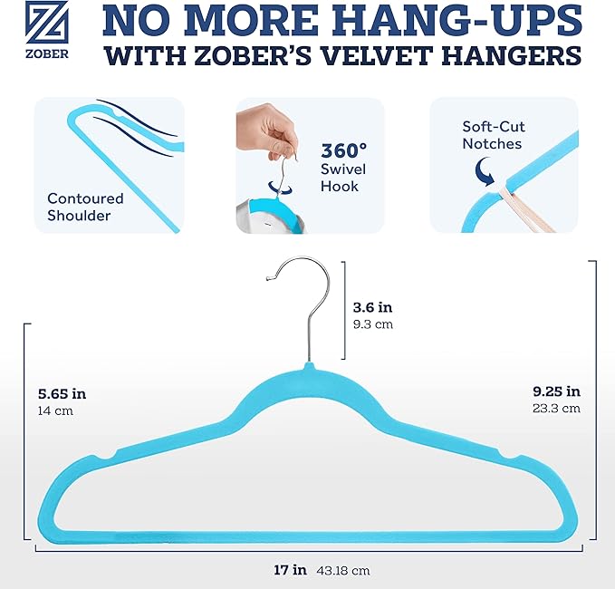 ZOBER Turquoise Velvet Hangers 50 Pack - Image 3