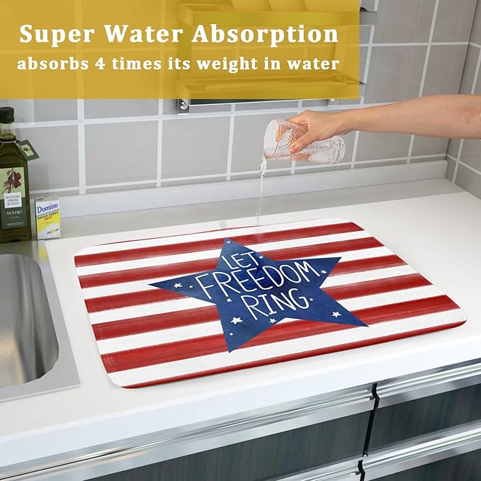 4th of July Dish Drying Mat for Kitchen Counter Patriotic Absorbent Reversible - Image 7