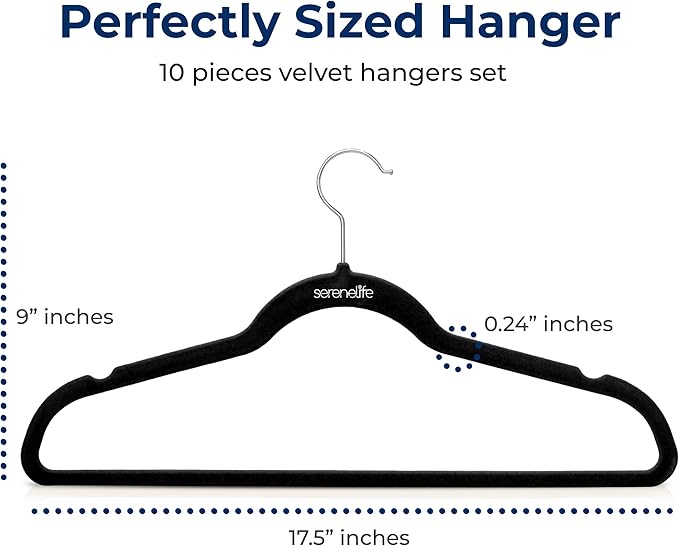 SereneLife 10 Pack Velvet Hangers – Non-Slip Clothes Hangers - Image 2