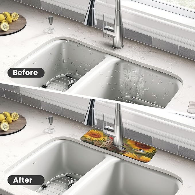 Sunflowers and songbirds Kitchen sink faucet pad, strong water absorption - Image 4