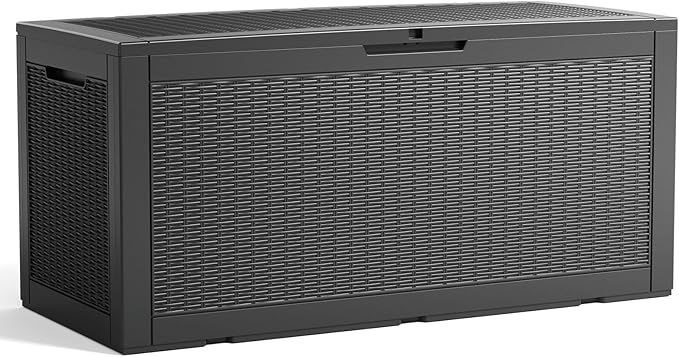 100 Gallon Resin Deck Box, Lockable Patio Outdoor Storage Box for Furniture, Garden Tools and Tools Storage, Waterproof Outside Storage Boxes - Black - Image 8
