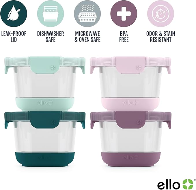 Ello Duraglass Refresh 4-Pack 2 Cup Reusable Glass Container Jar - Image 3