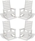 SERWALL Outdoor Rocking Chair Set of 4, Oversized HDPE Patio Rocking Chair with Footrest for Adults, All Weather Porch Rocker for Deck Patio Balcony, White by SERWALL
