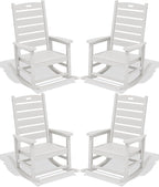 SERWALL Outdoor Rocking Chair Set of 4, Oversized HDPE Patio Rocking Chair with Footrest for Adults, All Weather Porch Rocker for Deck Patio Balcony, White by SERWALL
