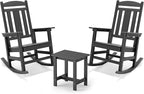 LUE BONA Outdoor Rocking Chairs Set, 3-Piece, HDPS Poly Porch Rockers with Table, Plastic Weather Resistant Rocking Chair Set for Outdoor Indoor, Garden, Backyard, 350lb, Gray Chairs+Table by LUEBONA
