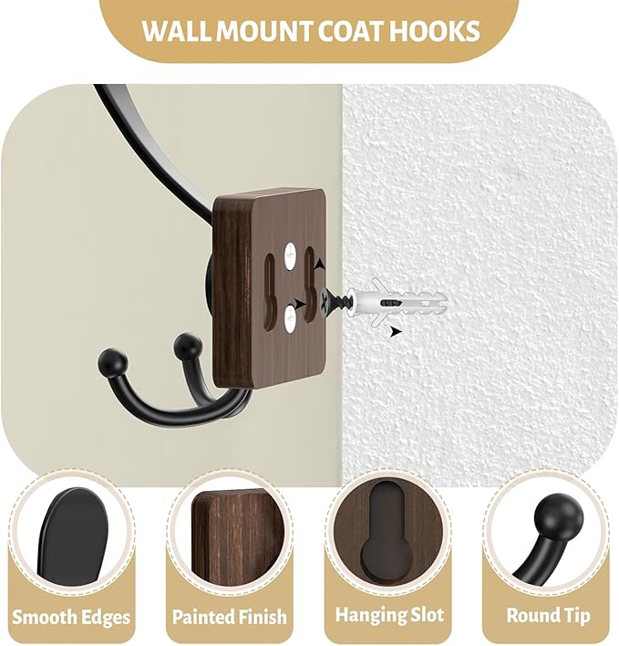 VIS'V Coat Hooks Wall Mount, Wooden Coat Hanger Hooks - Image 4
